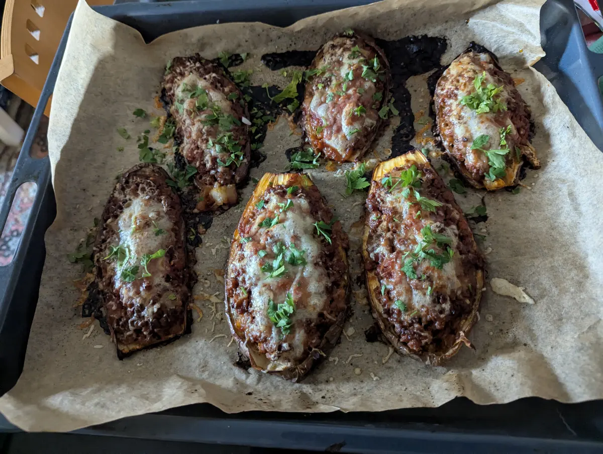 Stuffed Eggplant with Ground Beef