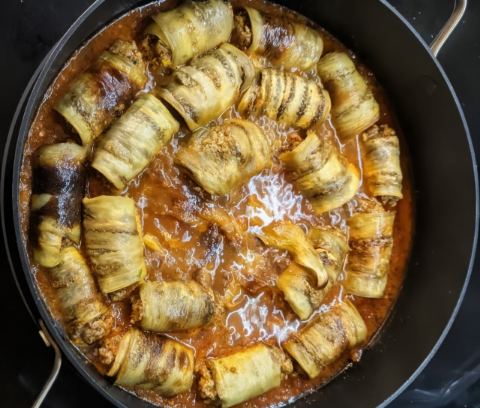 Eggplant & Beef Rolls in Savory Tomato Sauce